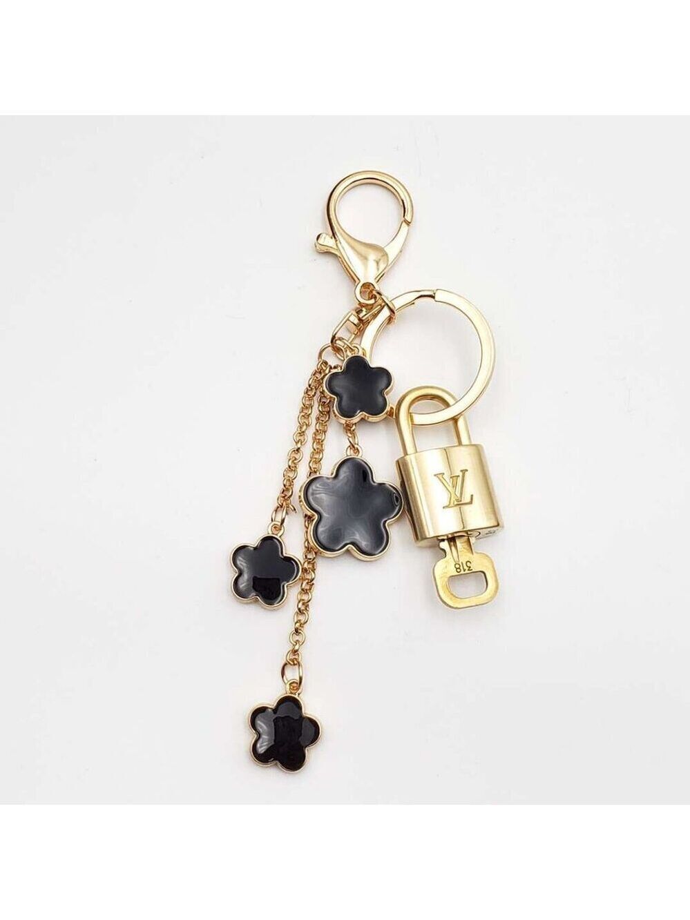LV Gold Padlock 🔑 Authentic Louis Vuitton Charm + Unbranded Flower Keychain